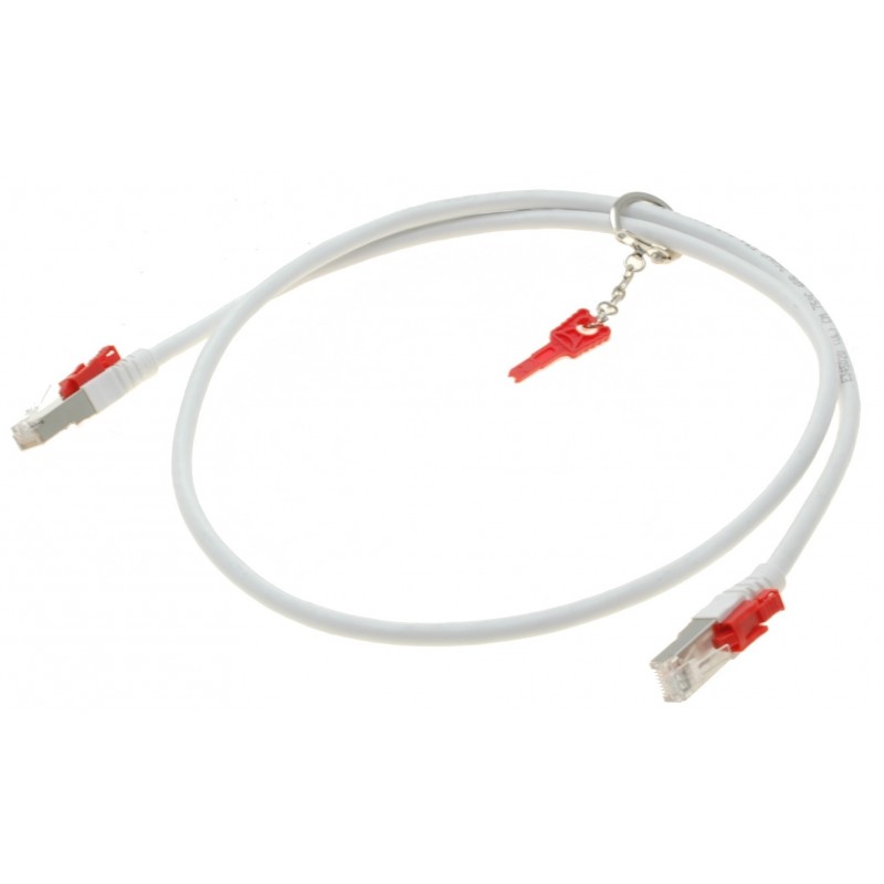 Cat. 6/6a 10G sikkerheds netværkskabel med nøgle. RJ45, STP, AWG28, hvid, 1,0m