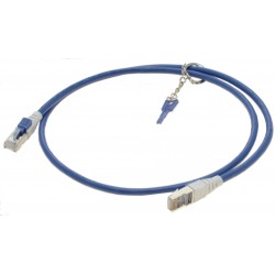 Cat. 6/6a 10G sikkerheds netværkskabel med nøgle. RJ45, STP, AWG28, blå, 1,0m