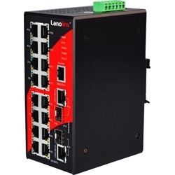 16 ports Industriel 10/100 + 2 ports 100/1000Mbit SFP slot (combi), managed switch. DIN-beslag. -10 - +70°C, 12 - 48VDC