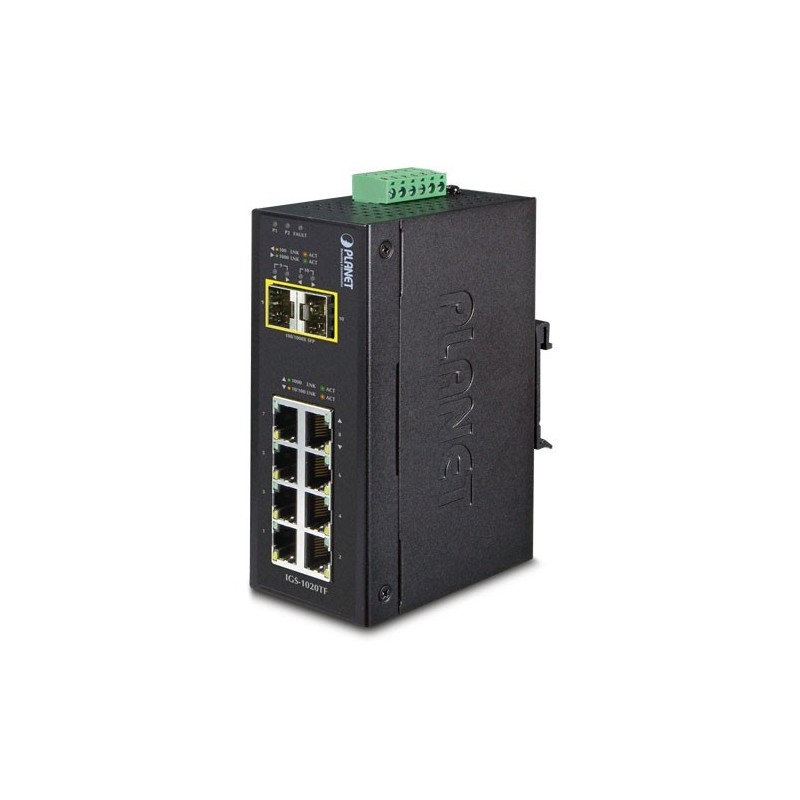 Ethernet Switch til DIN skinne - 8 x RJ45 og 2 x SFP 1000Mbit