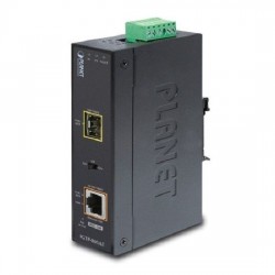 Mediekonverter 100/1000Mbit fiber til RJ45 10/100/1000Mbit. Til SFP modul. PoE+ ud (30Watt)