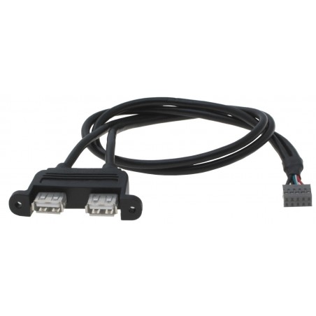 2x USB 2.0 udtag til fx panel, 2x 5-PIN intern stik, med 50 cm kabel
