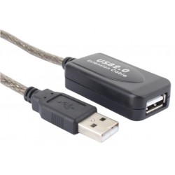 Aktivt USB 2.0 repeater forlængerkabel (20m) med 2 forstærkere booster USB signalet