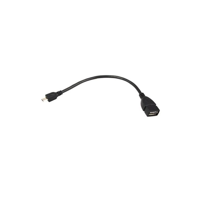 USB OTG kabel 2.0 - USB-A hun / MICRO-B han -  sort - 10 cm