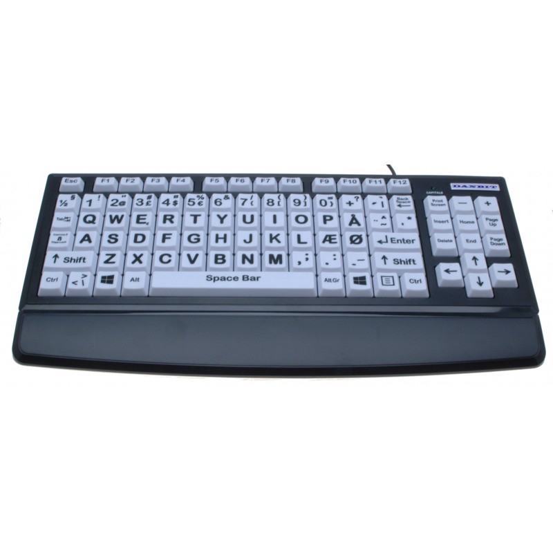 Stort Tastatur Tastatur til Synshandicappede - USB, Dansk Layout, Hvide Taster