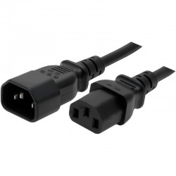 IEC extension cable C14 male to C13 female with earth (ground), black
