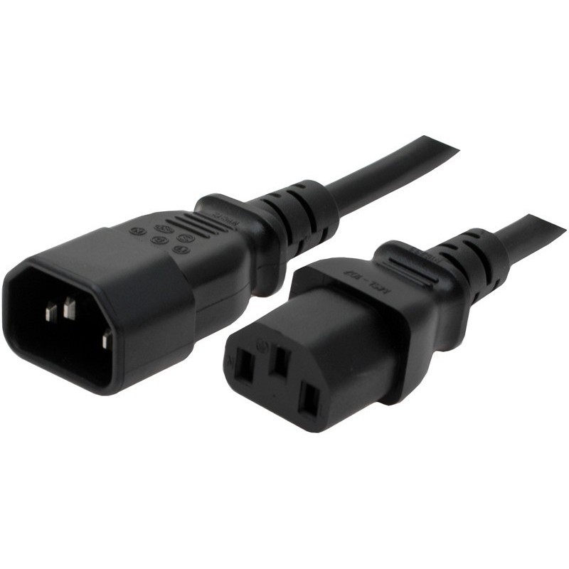 IEC extension cable C14 male to C13 female with earth (ground), black