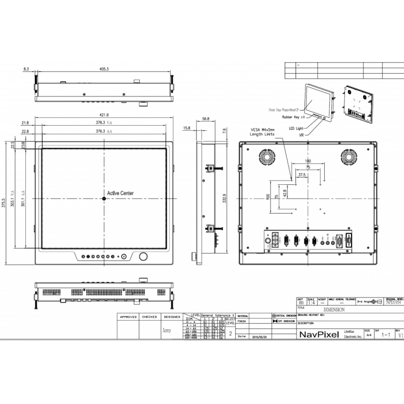 19" Marine Skærm bygget til brug i sollys (1000 nits) - IP65 - DANBIT A/S.