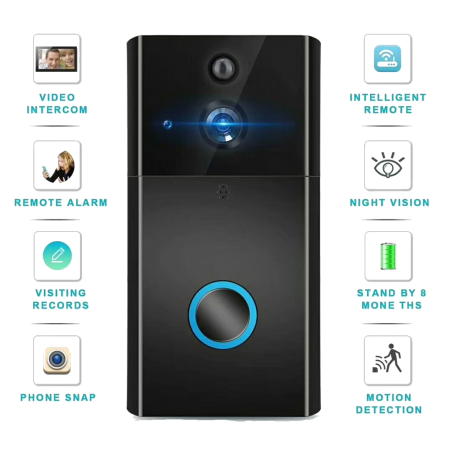 Dørklokke med Wifi kamera. Bevægelses-føler, tal igennem din smartphone