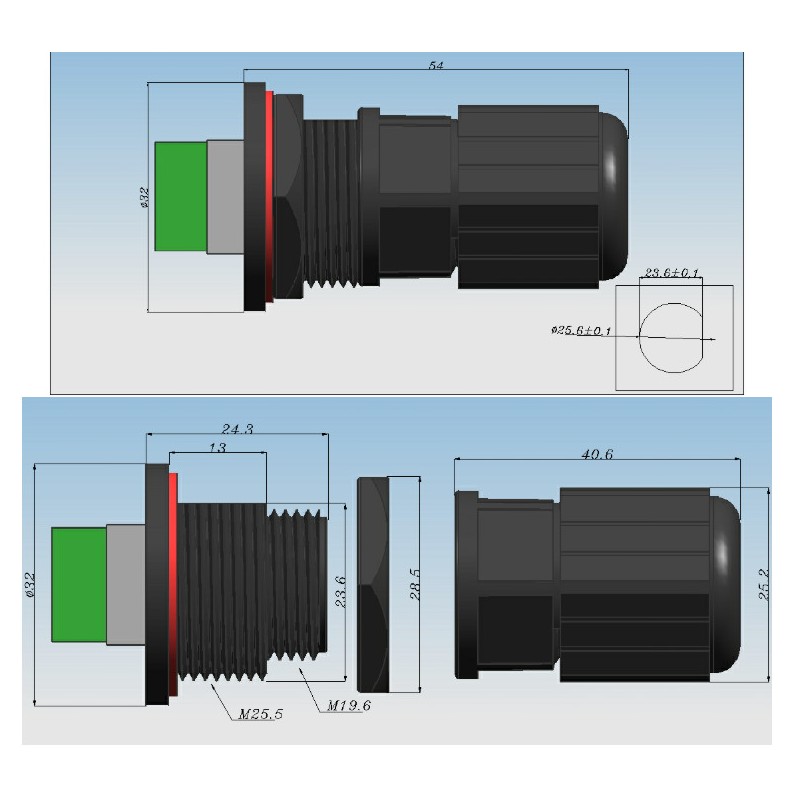 Udendørs M25 RJ45 - PCB IP67 samlestik - vandtæt RJ45 adapter til panelmontage