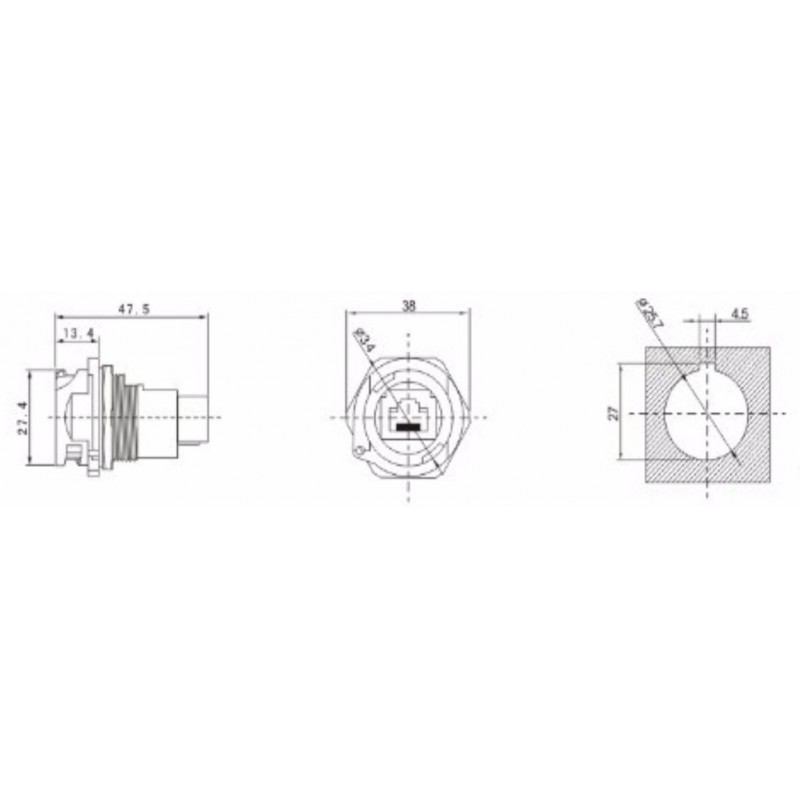 RJ45 IP67 vandtæt gennemgangs-stik til panelmontage og stik til standard patchkabel med aflastning