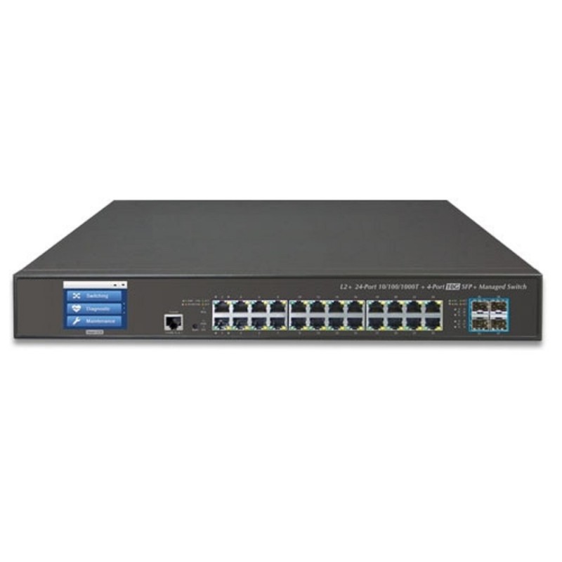 Gigabit Netværks Switch med 24 x RJ45 kobber og 4 x 10Gbps SFP. GS-5220-24T4XV