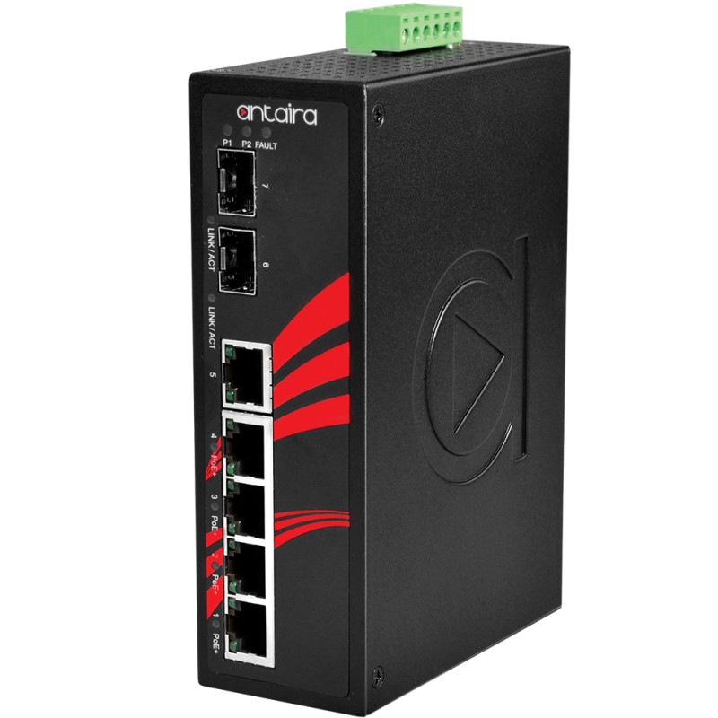 7 ports industriel PoE+ unmanaged switch med 4 x RJ45 + 3 x SFp porte
