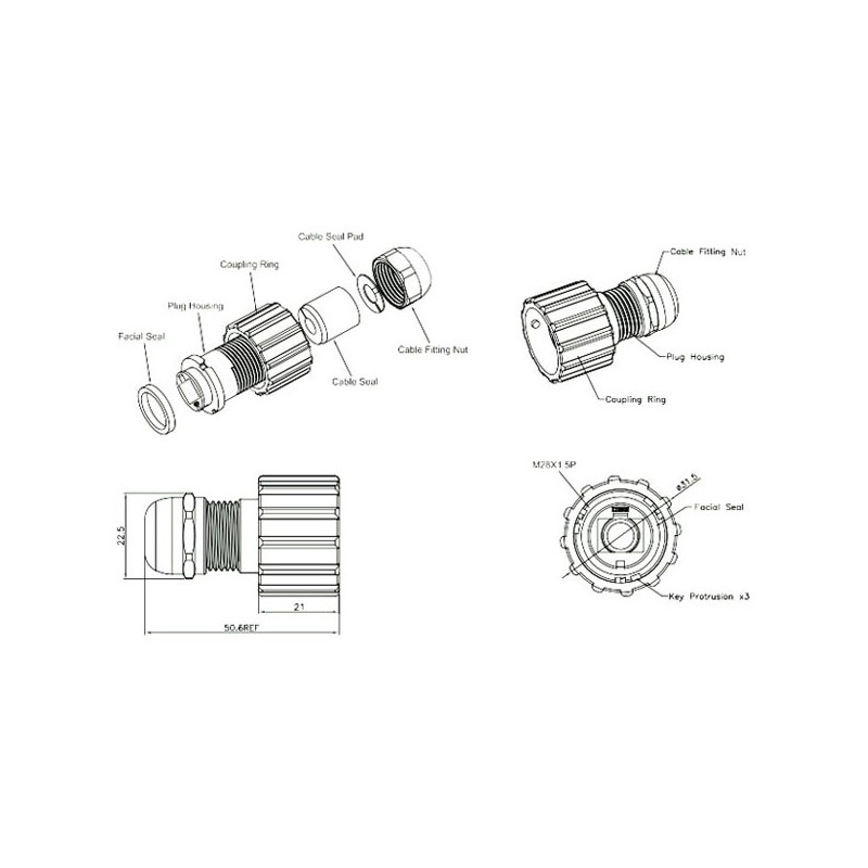 Waterproof RJ45 connector in 3 parts - IP68 tight - metal DANBIT