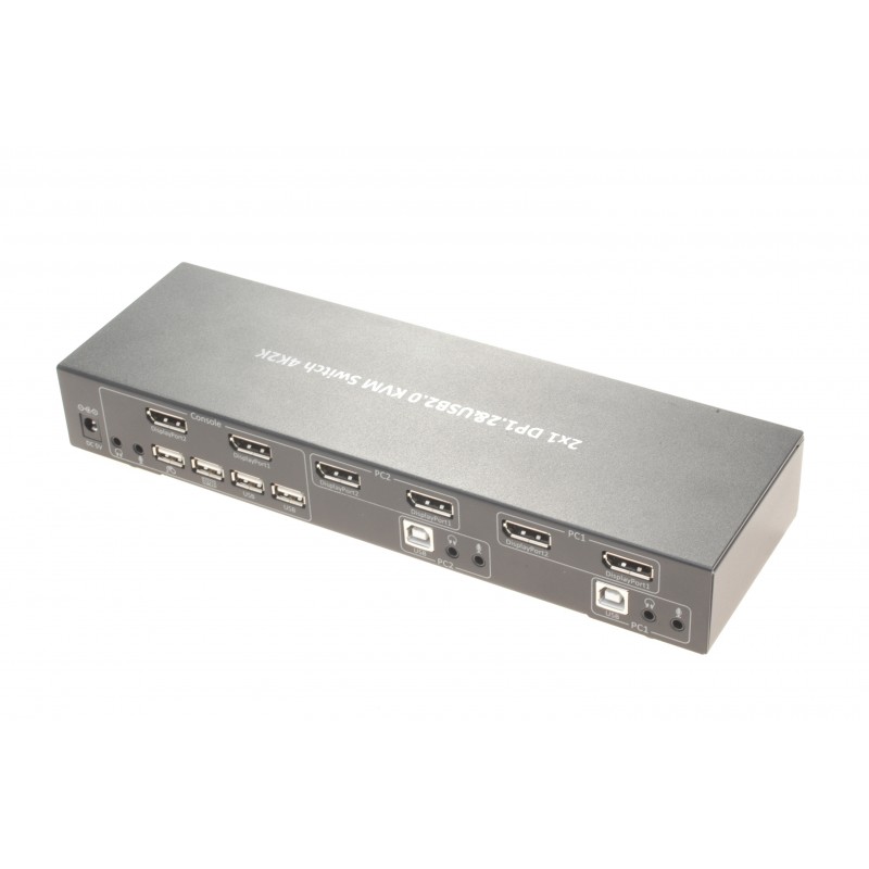 2 port Dual-Head 4K DisplayPort KVM omskifter med USB og lyd