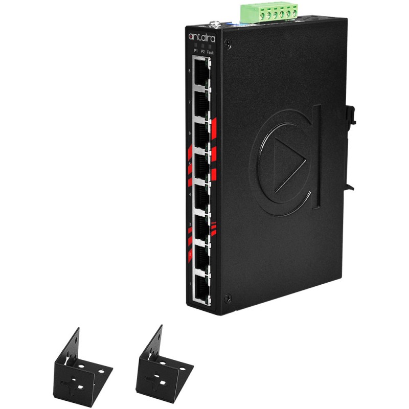 8-Ports Industriel PoE+ unmannaged switch, 12-36VDC