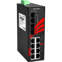 12-Ports industriel Gigabit PoE+ switch, 8 x RJ45, 4 x SFP, -40° to 75° C