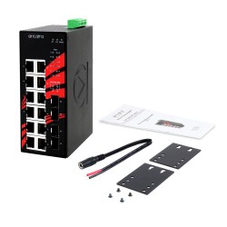 16-port industrial Gigabit PoE + unmanaged switch, 12 x RJ45, 4 x FTP, -40 ° to + 75 ° C