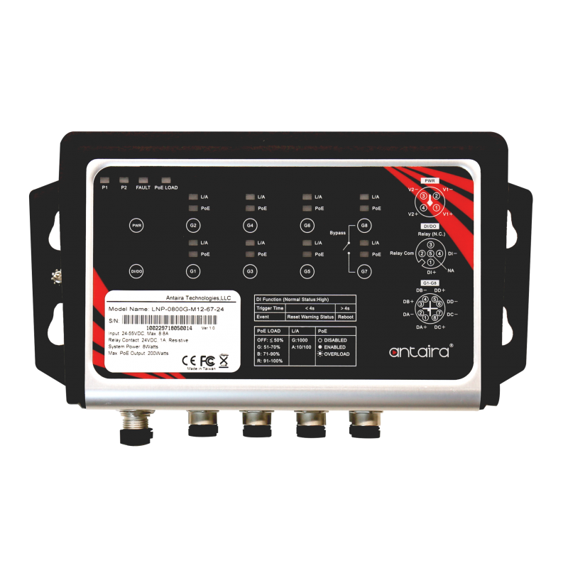 8-Ports industriel IP67 Gigabit PoE+ switch, M12 forbindelse (X-coded)