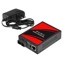 Mediekonverter RJ45 til fiber. RJ45 10/100/1000Mbit. Fiber 1000Mbit, SC, Multi Mode