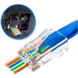 RJ45-stik til UTP Cat.5/6 med gennemgående huller | Guldbelagt