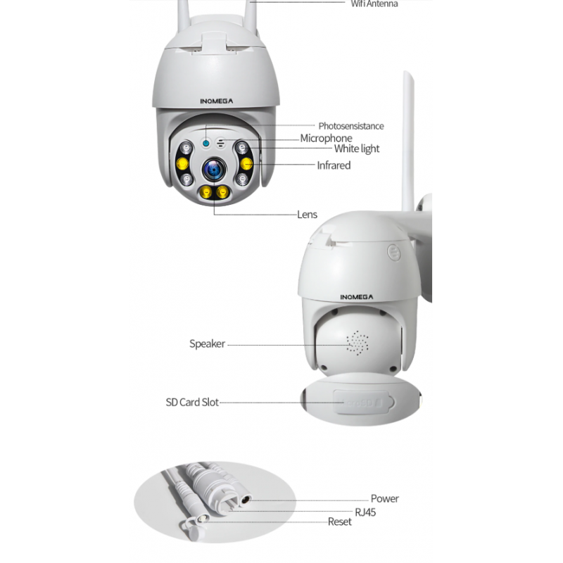 Smart 2 Mega Pixel motor camera, PTZ, movement control, 2-way communication,