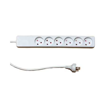 Stikkontakt med 6 udtag og jord, 7m kabel