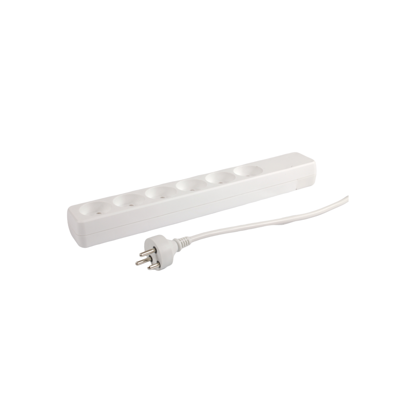 Stikkontakt med 6 udtag og jord, 7m kabel