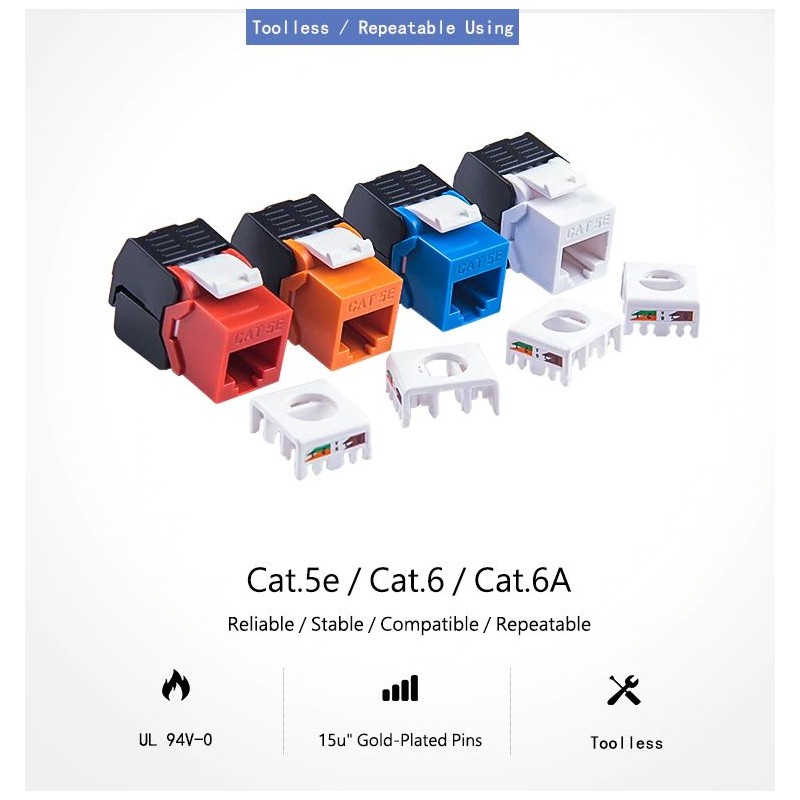 Keystone Jack RJ45 hun stik plast, genanvendelig, flere farver