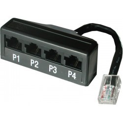 splitter til 1x RJ45 til 4x RJ11 porte (RJ45 hun-stik) - Adapter