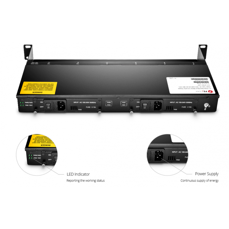 Kabinet, kasse til mediekonverter, plads til 12 mediekonverter, Rackmontering