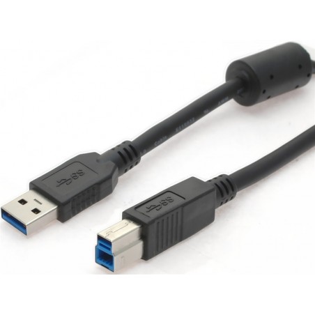 USB 3.0 kabel med ferrit, A han – B han, AWG28, sort, 2,0m