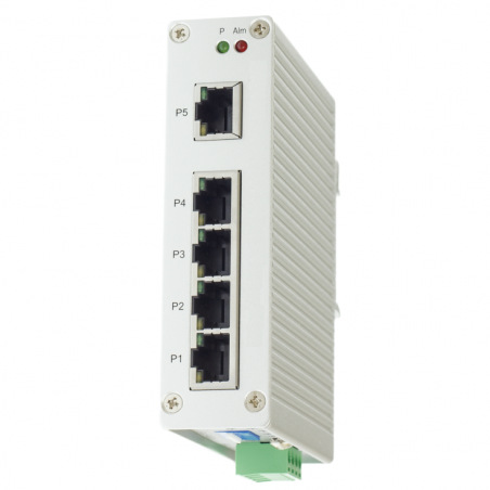 5 Port Unmanaged Industriel switch. 5 x 10/100Mbit. -25 - +70°C