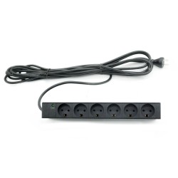 Stikdåse med 6 DK netudtag og jord, 7m kabel - Elskinne i metalhus