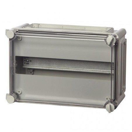 IP65 plastkabinet til vægmontering, polycarbonat, DIN-skinne, 280 x 190 x 130mm, -40 til +120°C