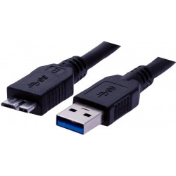 USB 3.0 cable, A male – micro USB3.0 male, AWG28, black, 0.6m