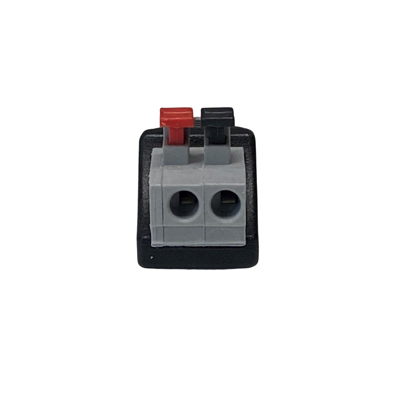 DC stik han 5,5/2,1mm til terminal block med skub-ned klemme