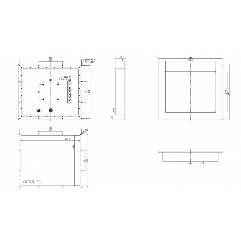 17" vandtæt - IP66 - VGA - HDMI - Panelmontering