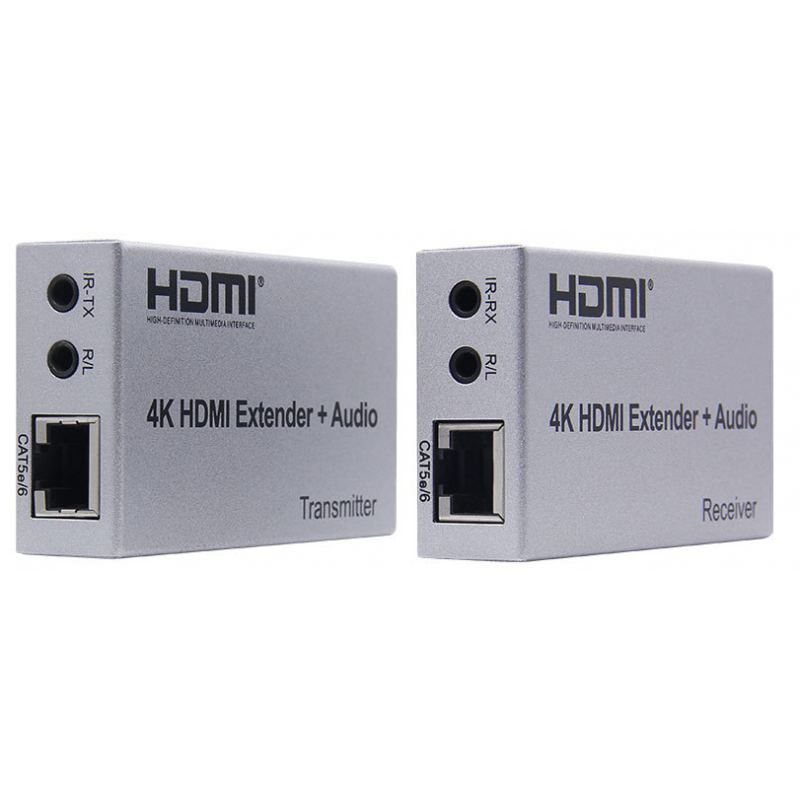4K HDMI Extender 100M with audio input, infrared, CAT5e, CAT6 - transmitter and receiver