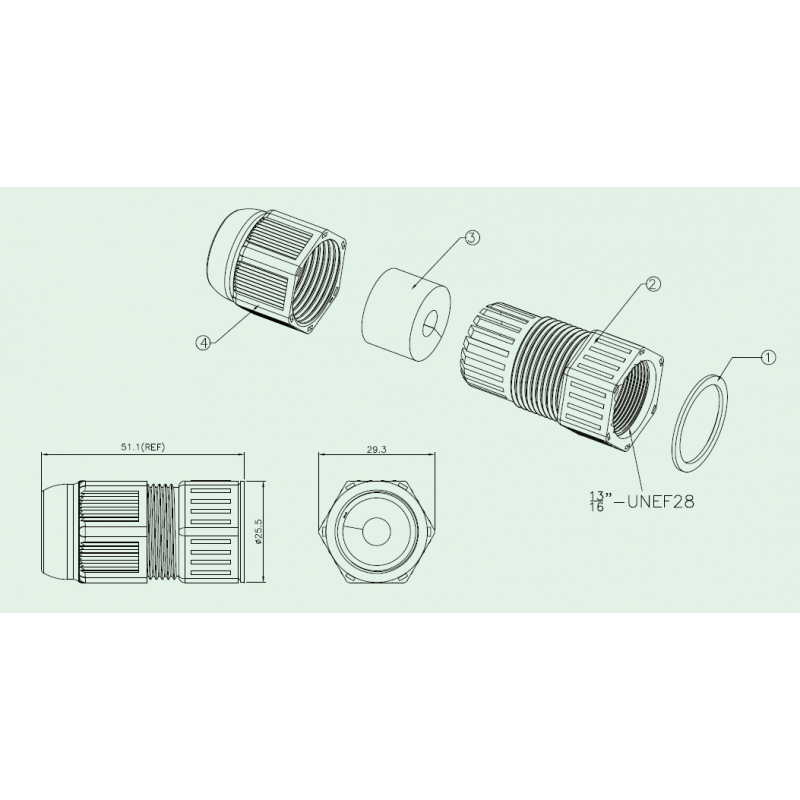 Vandtæt RJ45-stik med 21 mm gevind til chassisbrug