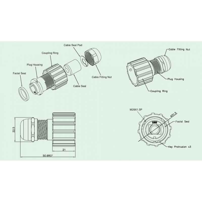 RJ45 vandtæt hus til netværkskabel med RJ45, med bajonet