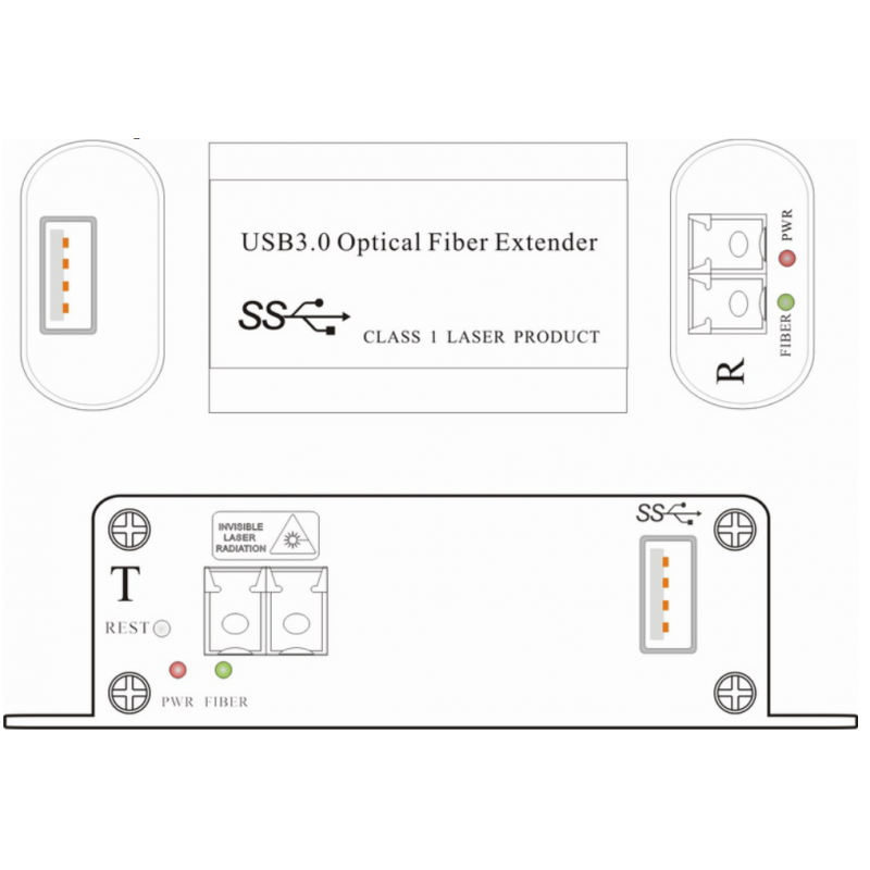 USB 3.0 fiber extender op til 250 meter, Til SFP modul,