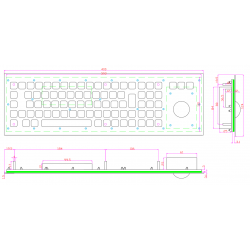IP65 rustfrit stål tastatur med trackball robust og vandtæt, USB, nordisk tegnsæt