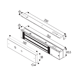 Elektronisk dørmagnet 272kg holdekraft, valgfri 12VDC/24VDC 6Watt.