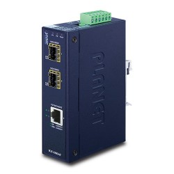 Media converter with 2 fiber ports and RJ45 port. Can e.g. "connect" single mode with multi mode fiber