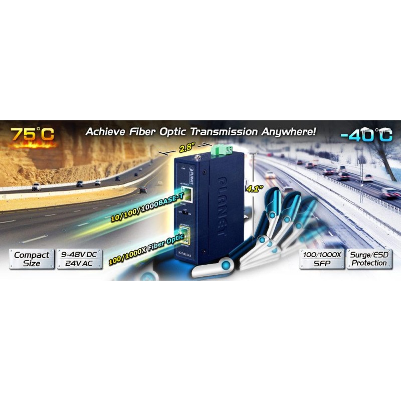 1 port Media Converter with 1 x SFP slot 100 / 1000Mbit and 1 x Gbit RJ45 port,