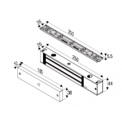 Elektronisk dørmagnet, 272 kg holdekraft, 12/24VDC med automatisk omskiftning