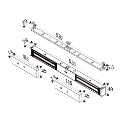 Dobbelt elektronisk dørmagnet 2 x 364kg til 12/24VDC med automatisk omskiftning til fløjdøre, svingdøre