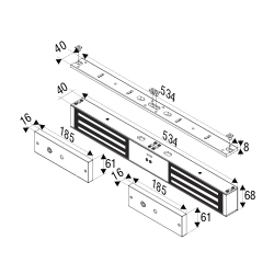 Double electronic door magnet for 12 / 24VDC with automatic switching. Holding force up to 2 x 544 kg