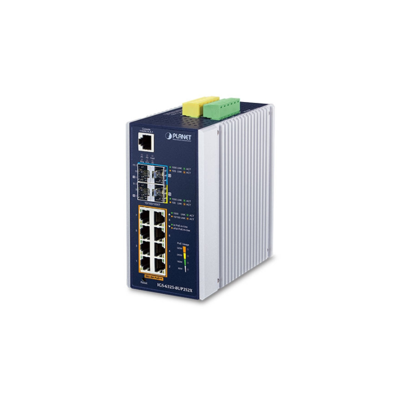 8 ports 10/100/1000Mbit RJ45, PoE++ 2 port 100/1000Mbit og 2 port 10Gbit SFP slot, Managed